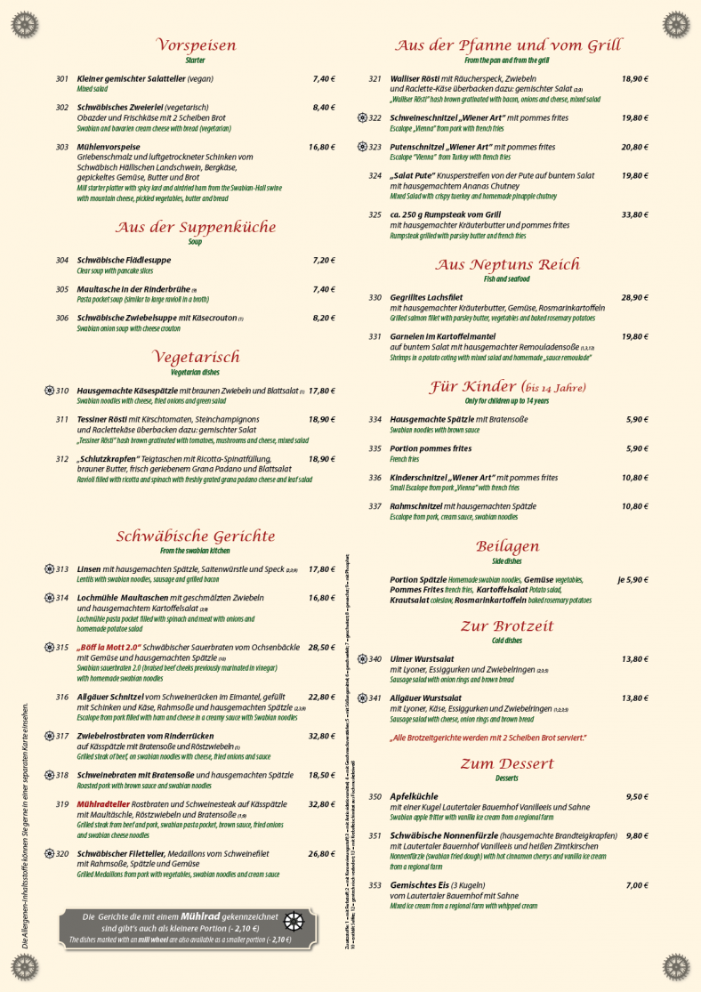 Lochmuehle Menue
